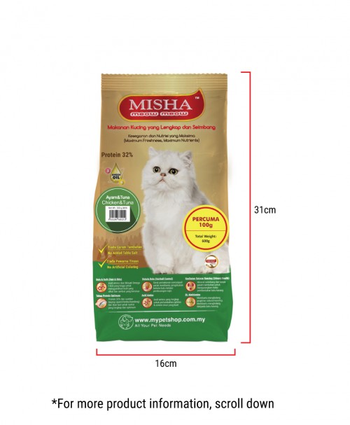 Pet Eden BOUG : MISHA Dry Cat Food Chicken & Tuna 600G x 4 Packs