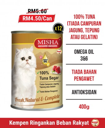 Feeder Rohani Anie : MISHA Majestic Premium Wet Canned Cat Food Tuna 400g x 12 Tins