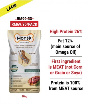 Puan Mila : Monte Premium Dog Food Lamb 10kg