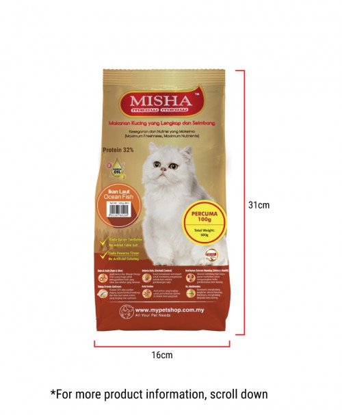 Feeder  Loo : MISHA Dry Cat Food Ocean Fish 600G x 4 Packs