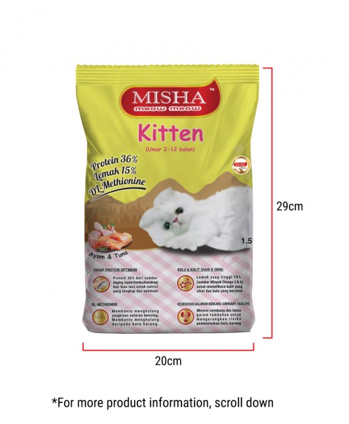 Sollu Shelter : MISHA Kitten Kibbles Chicken & Tuna 1.5KG x 2 Packs