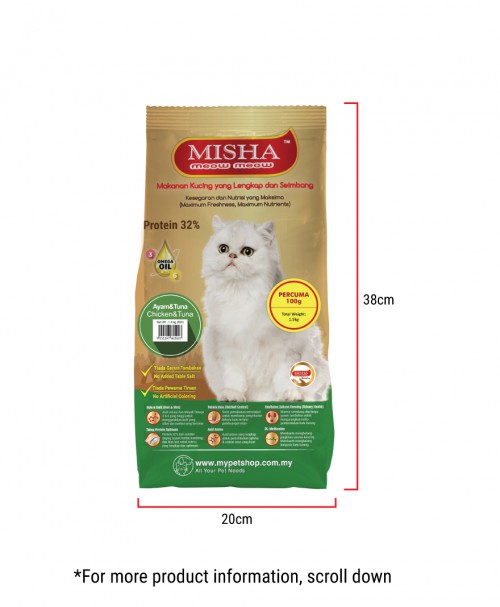 AMANAH : MISHA Dry Cat Food Chicken & Tuna 1.5KG x 2 Packs