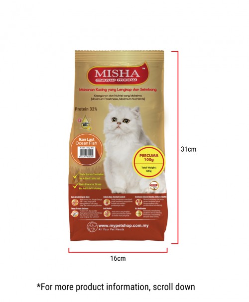 HAHFS : MISHA Dry Cat Food Ocean Fish 600G x 4 Packs
